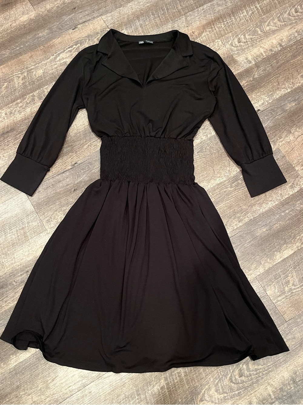 Black Blouson Midi Dress